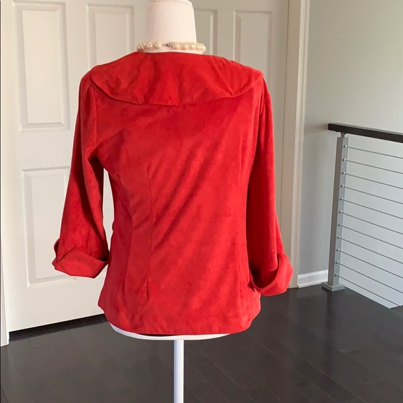 Mishca Red faux suede microfiber ruffle tie jacket - Picture 5 of 6